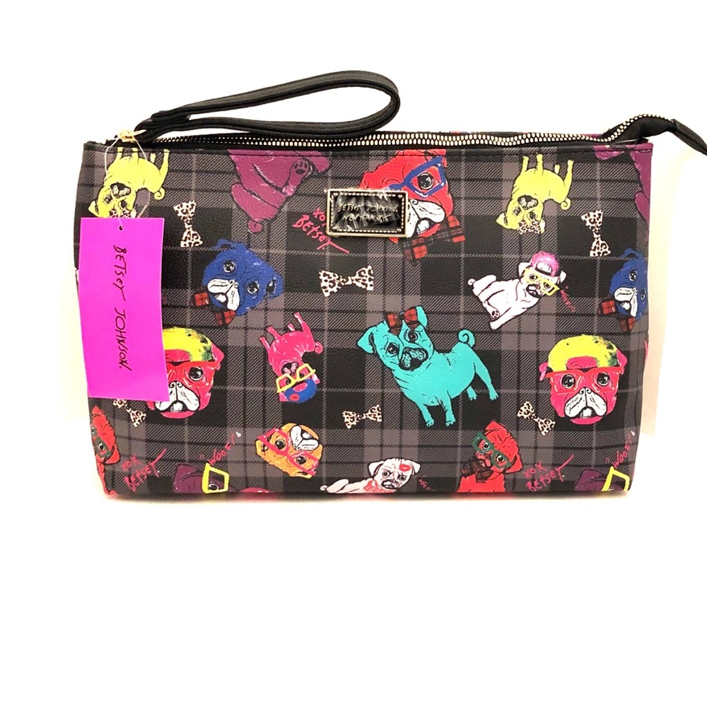 BETSEY JOHNSON Large Bulldog Wristlet Cosmetic Bag